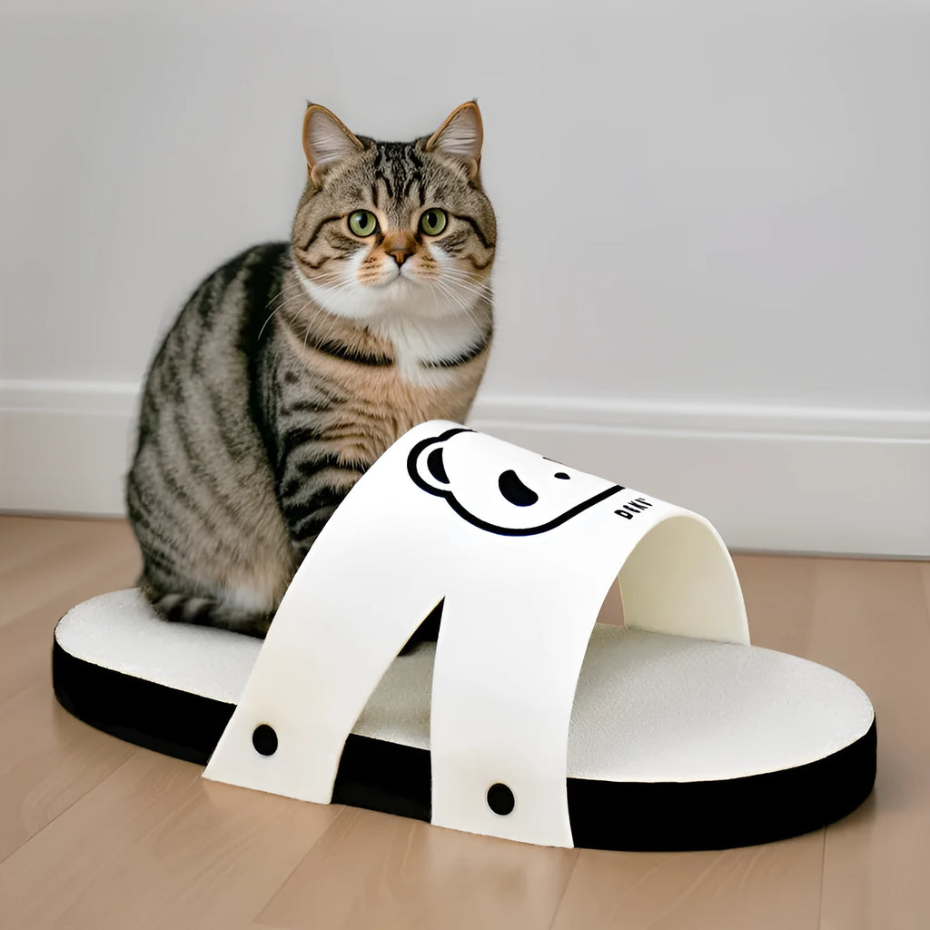 White corrugated paper cat scratch board in slipper style design for feline scratching
