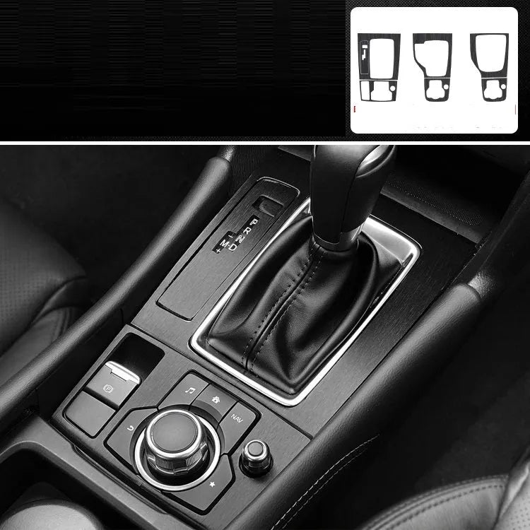 Car interior decorative film sticker kit showing centre console, instrument panel, and trim pieces