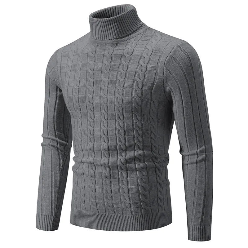 Men's slim fit chenille turtleneck pullover sweater in beige colour