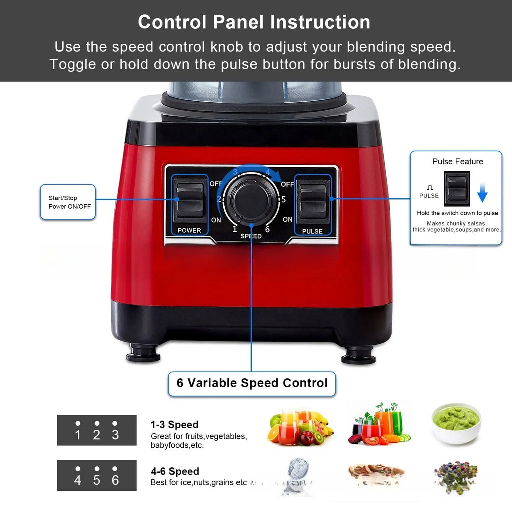 Red commercial blender with 2200W power and 2-litre capacity for professional kitchens