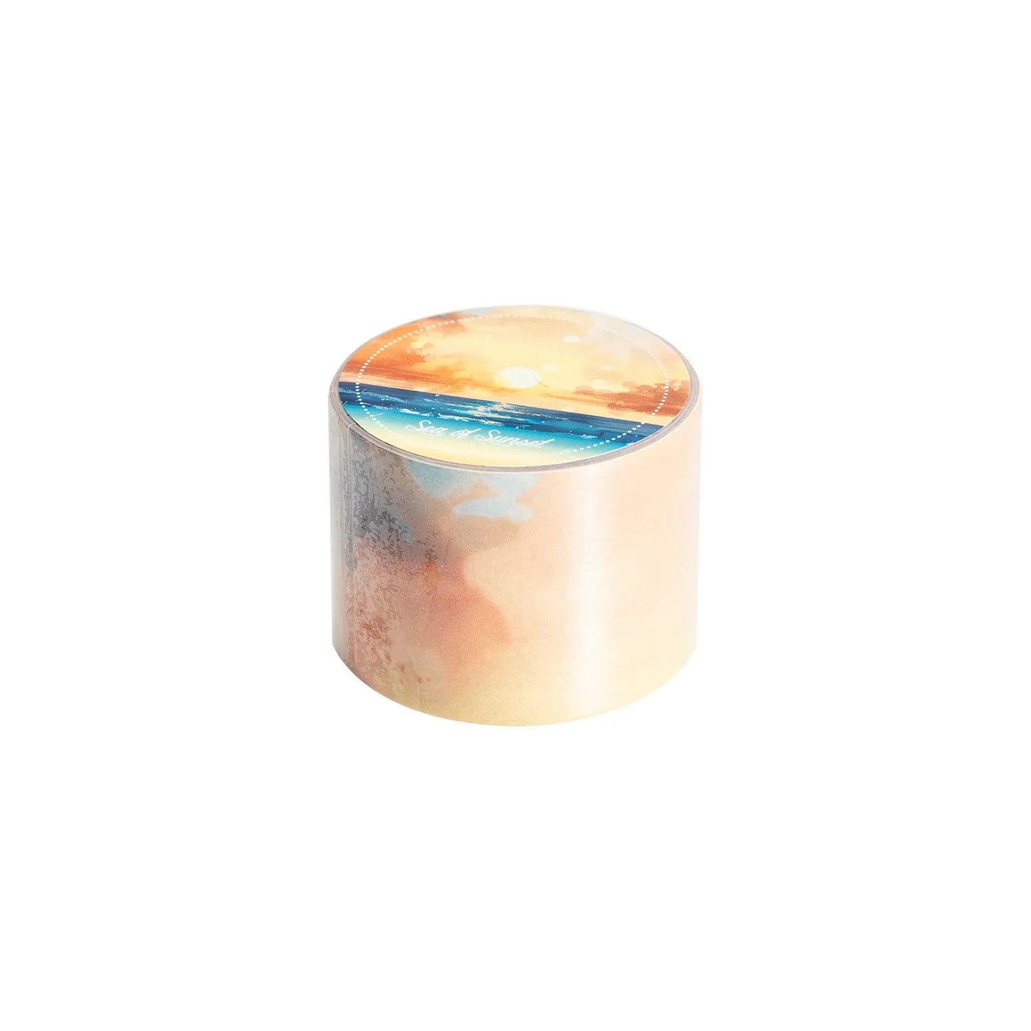 Roll of Japanese paper decorative tape with sky theme patterns including clouds, sun, moon, and nebula.