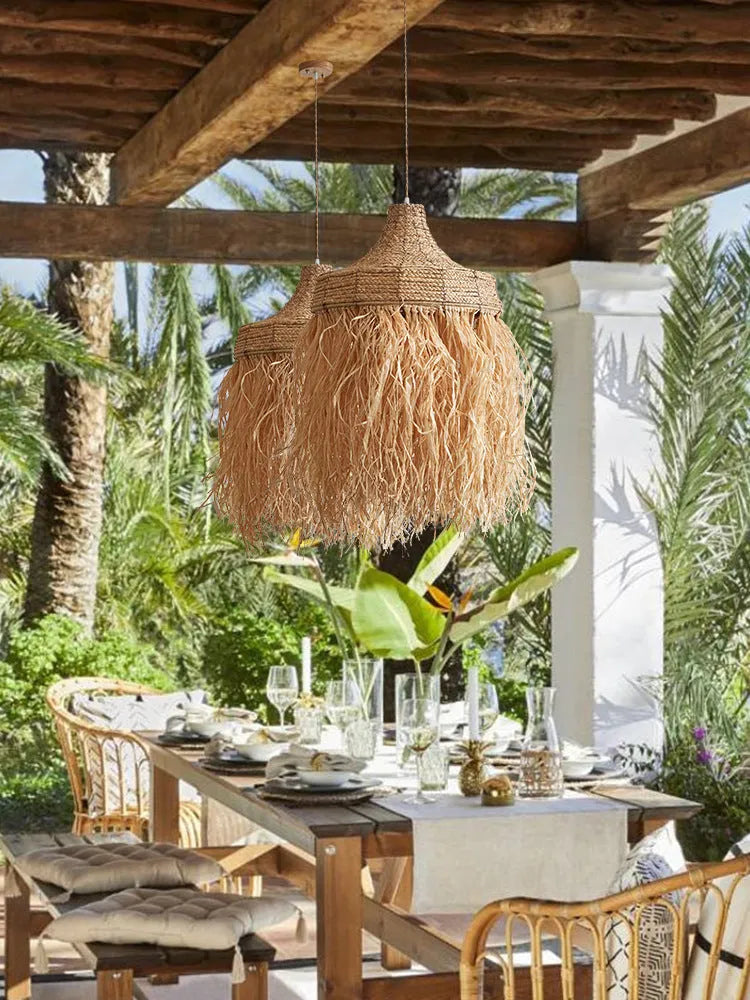 Southeast Asian style restaurant pendant light with 50cm diameter woven from wild vetch and willow