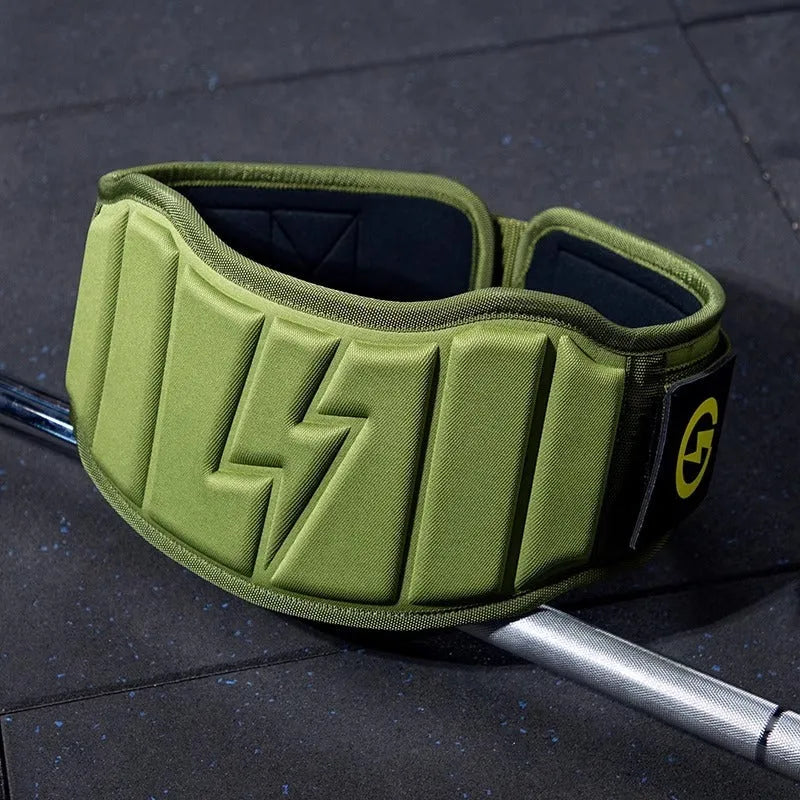Abdominal exercising fitness band for waist support during weightlifting and squat training.