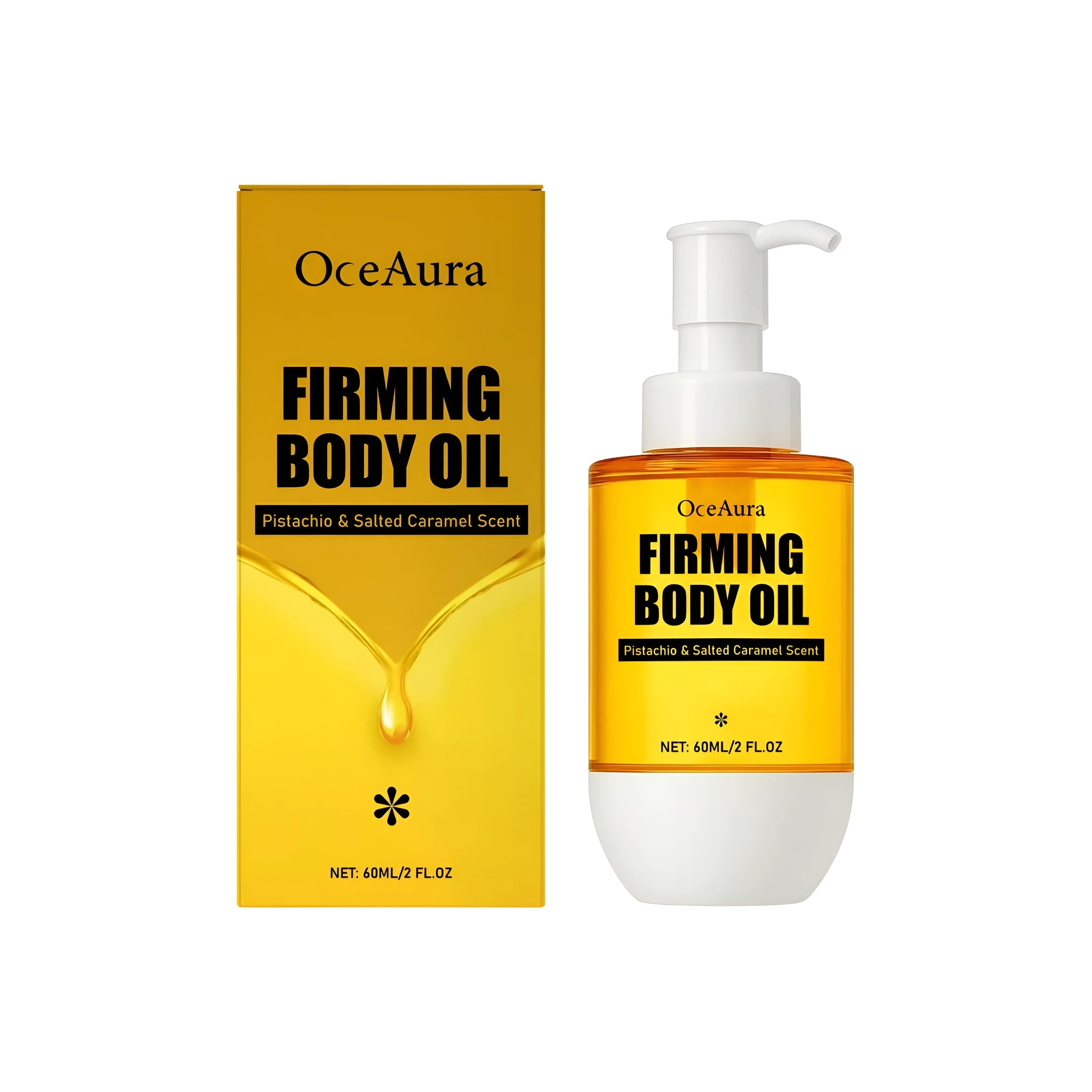 60ml bottle of caramel-coloured tightening body oil for skin wrinkle reduction
