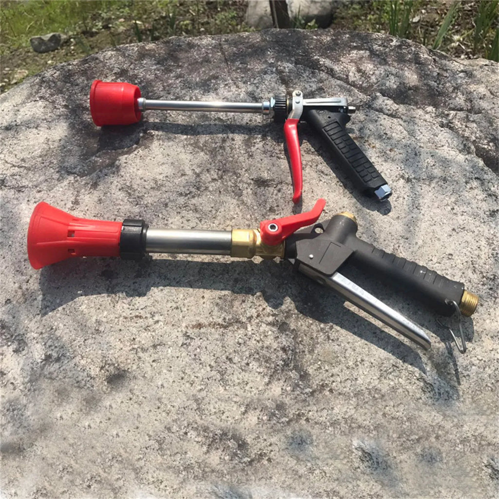 Submachine gun style agricultural spray gun with adjustable pressure control for pesticide application