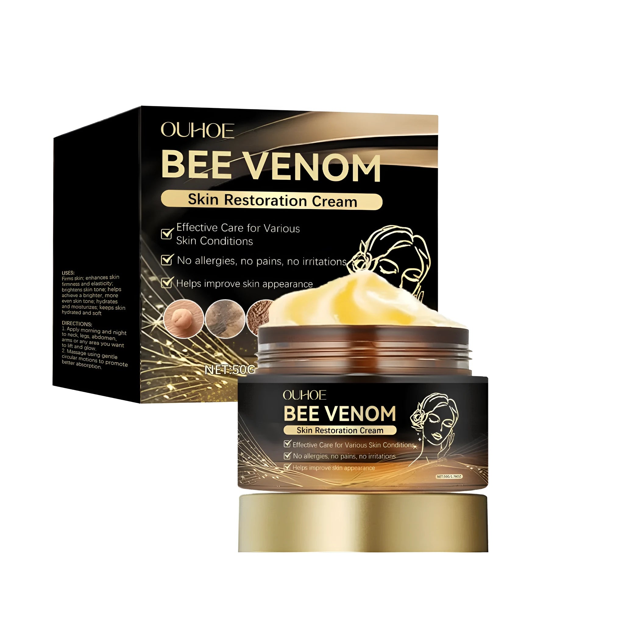 50g jar of skin repair cream containing bee venom and acetyl hexapeptide-8 with hyaluronic acid