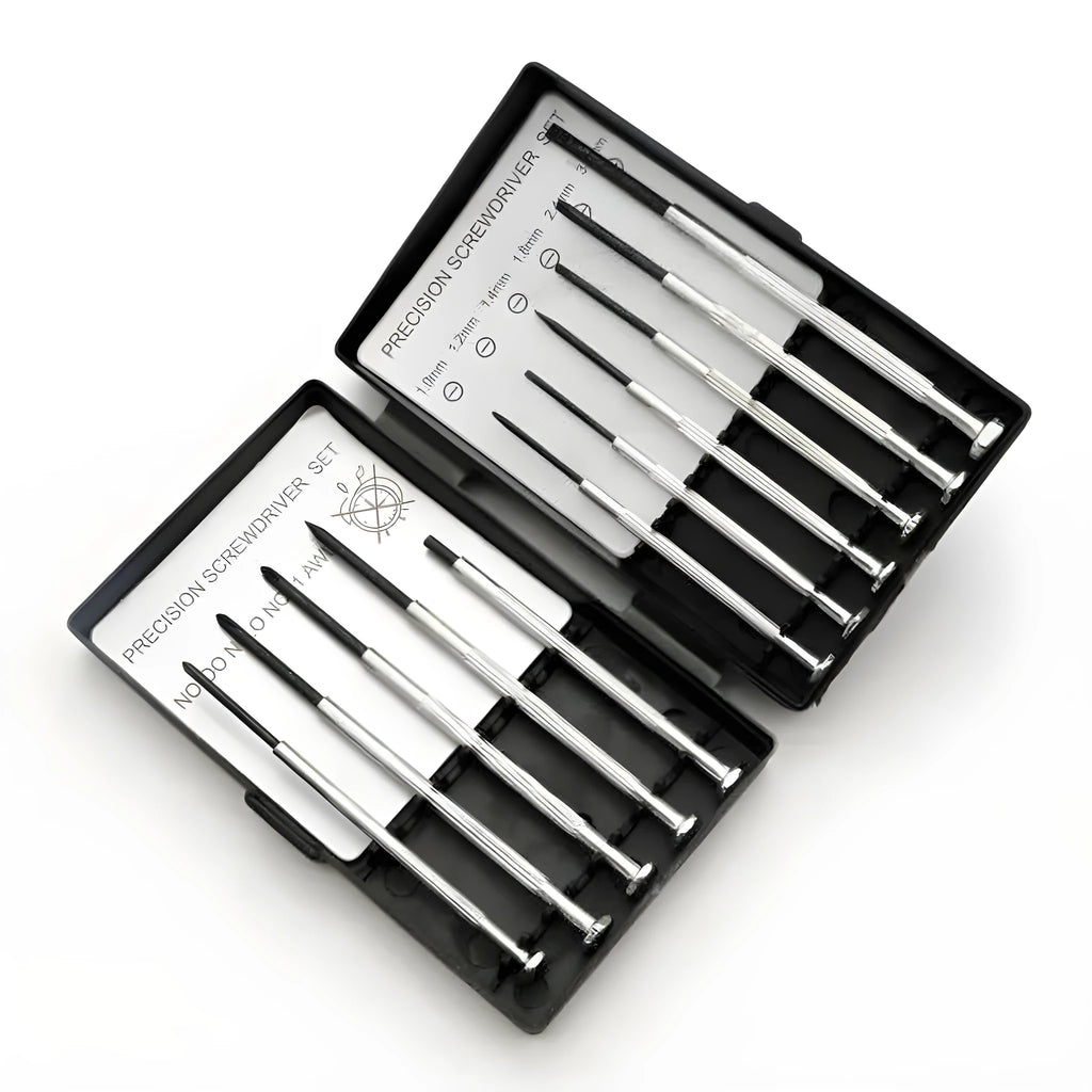 TH-6177 11-piece clock screwdriver set with cross and one line heads on display