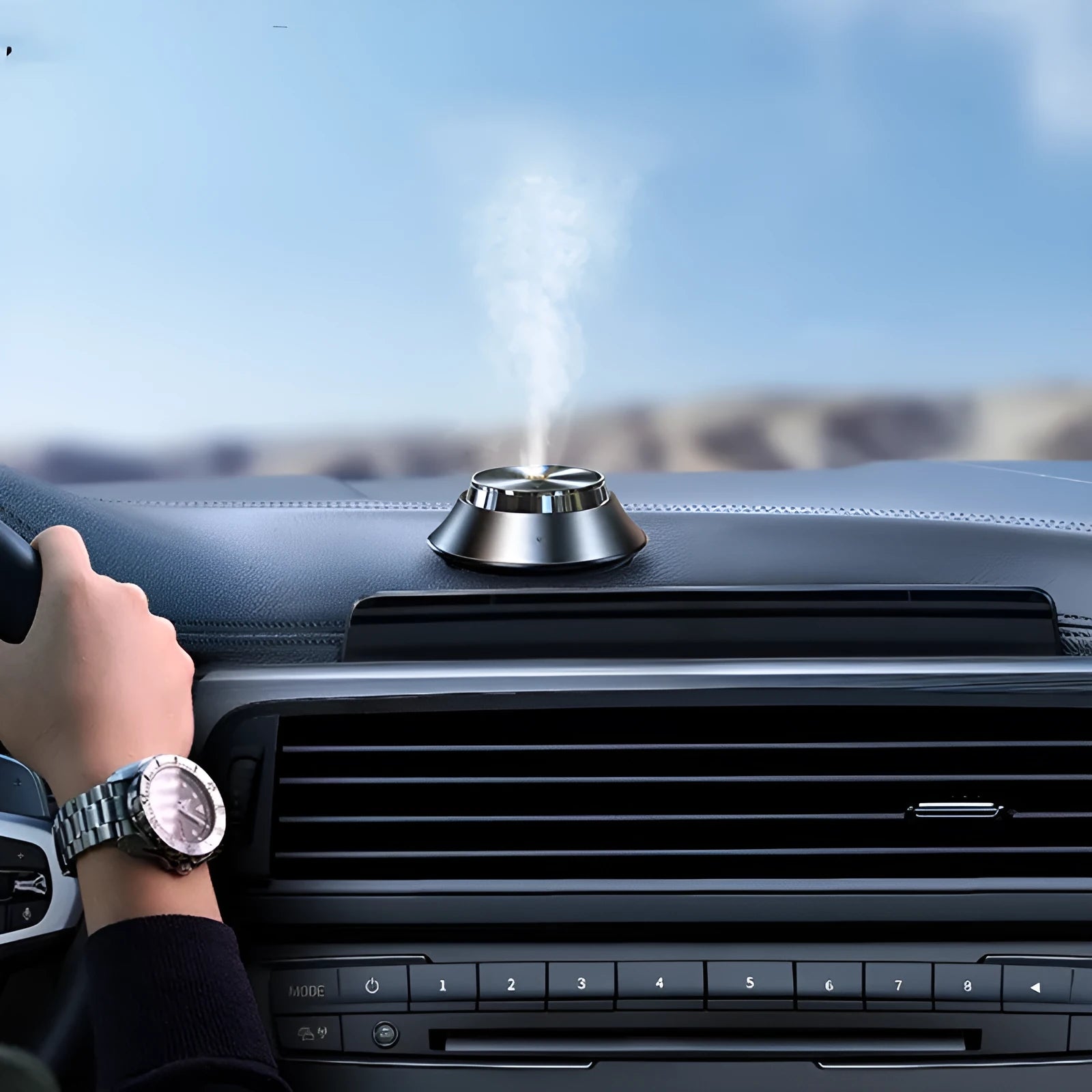 Black car aromatherapy air purifier with butterfly design and USB connection