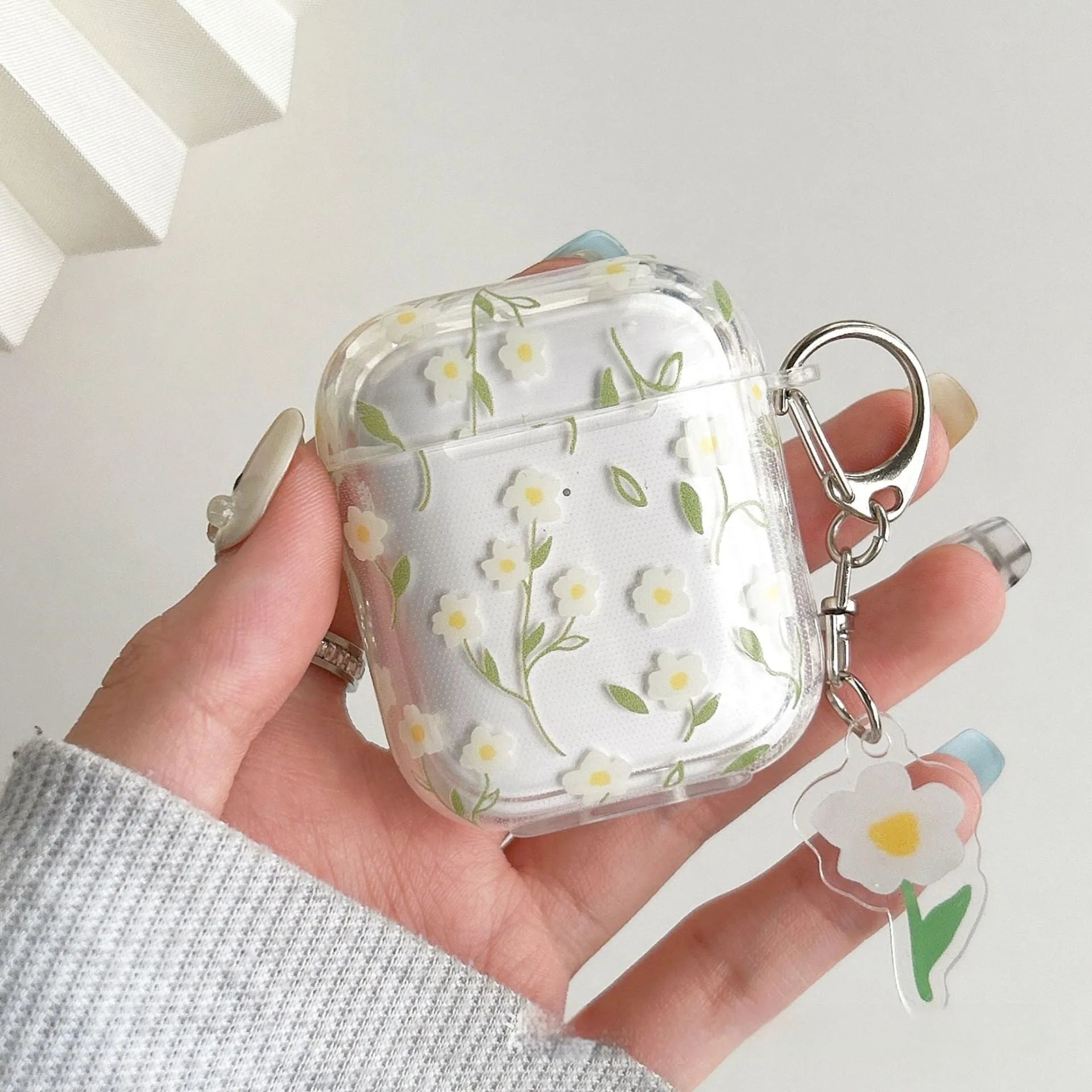 White floral transparent TPU protective case for Apple AirPods charging case