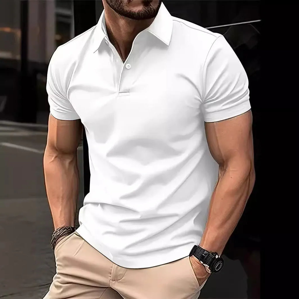 Men's slim fit cotton mix short sleeve button shirt in solid colours