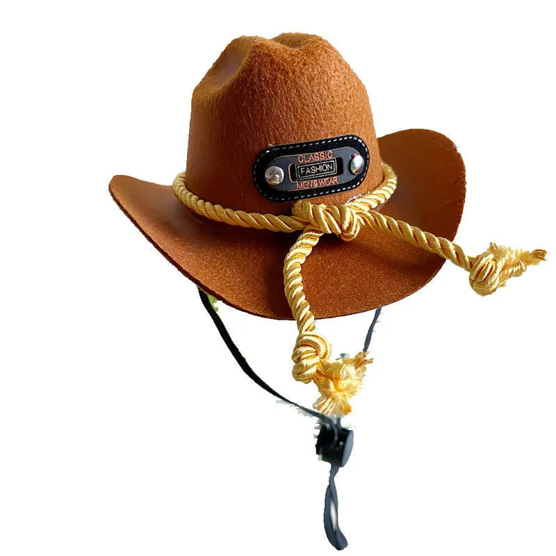 British cowboy hat for cats and small dogs in non-woven fabric with decorative ribbon or velvet belt