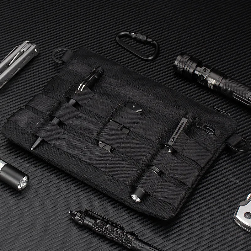 Black Oxford cloth military-style outdoor tactical bag, compact size.