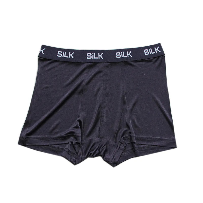 Men's loose silk shorts in navy blue, silver grey, or skin colour with mid waist design