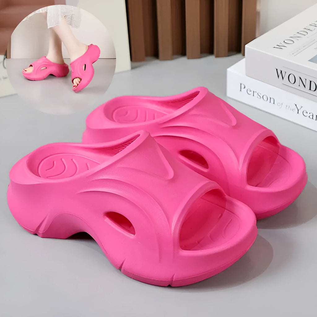 Women's thick-soled EVA outdoor fashion slippers in black, white, and rose red colour options