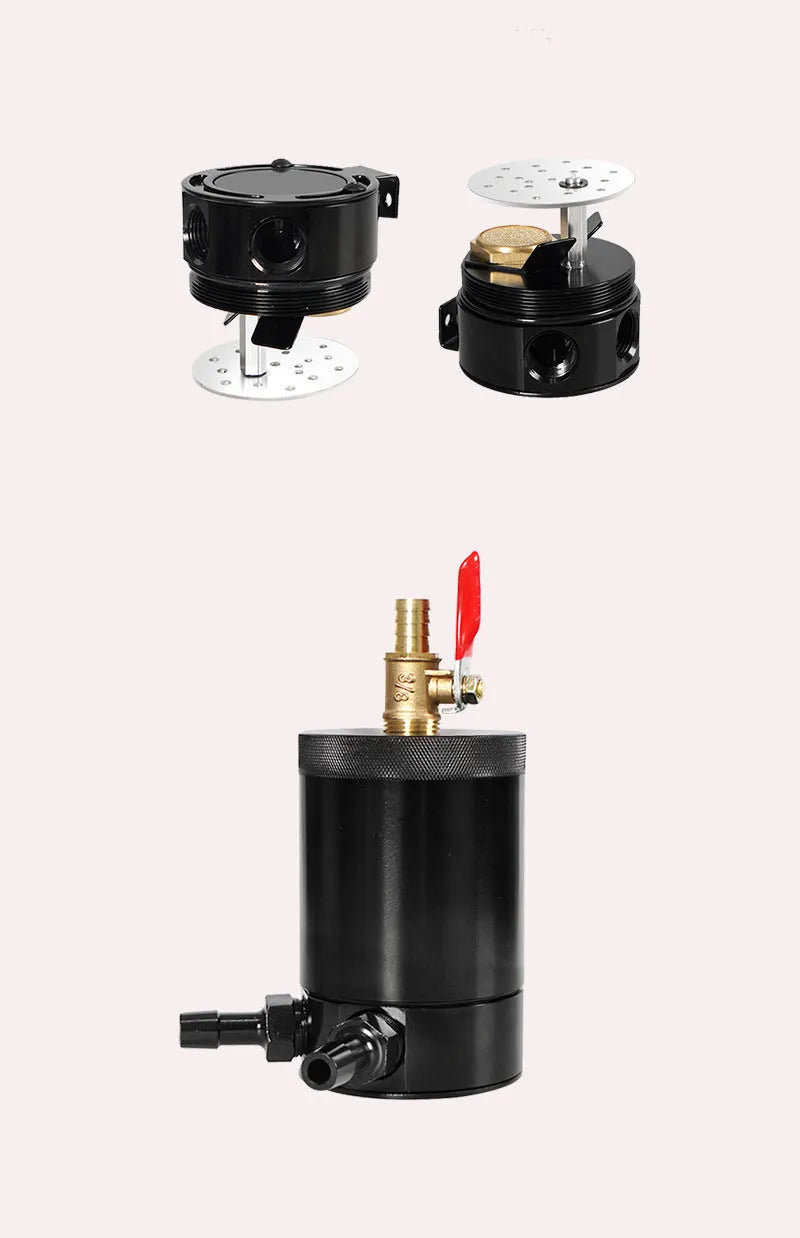 Black aluminium automotive two-hole breathable machine oil pot with connectors