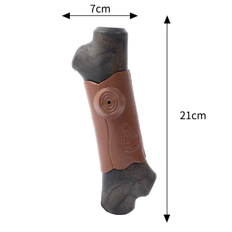 Brown branch-shaped nylon dog chew toy for large dogs on a white background.