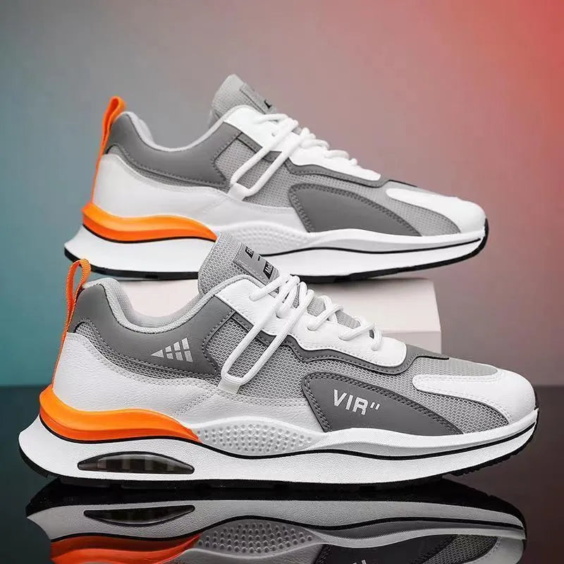 Men's grey mesh casual sneakers with round toe and EVA sole for summer running