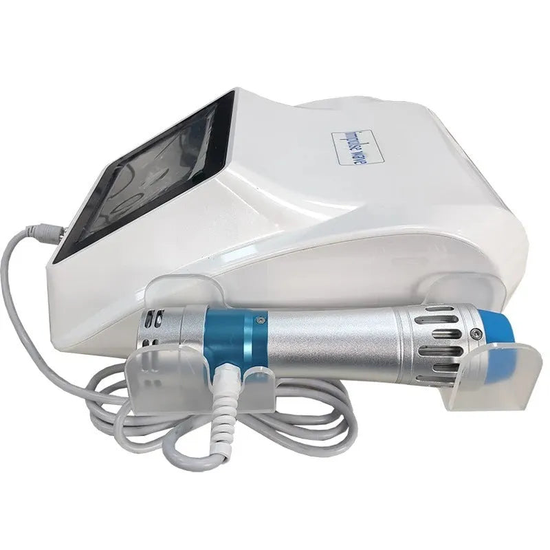 Handheld electromagnetic extracorporeal shock wave physiotherapy instrument with remote control.