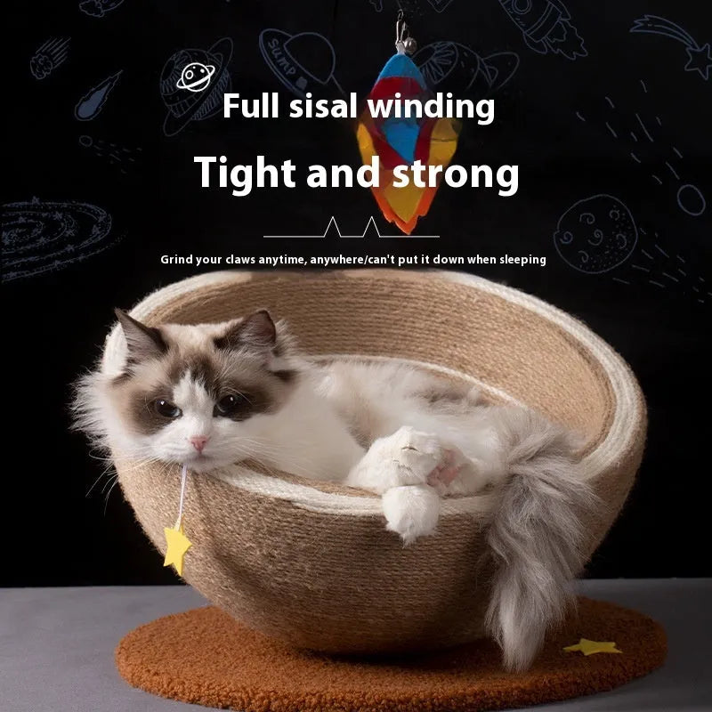 Large integrated cat scratching basin and flannel nest in starlight sisal colour