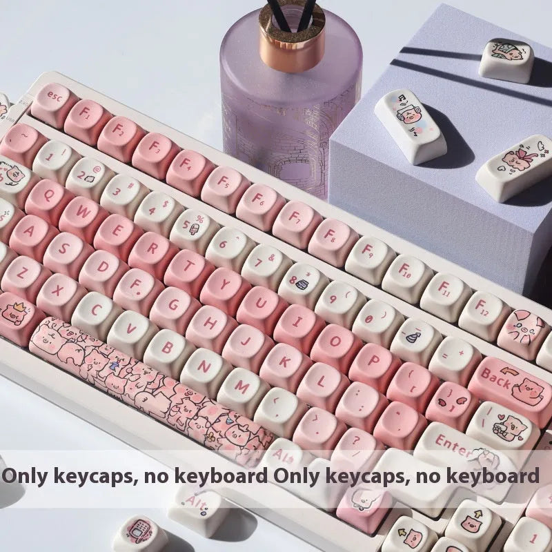Pink Fragrant Pig artwork PBT key cap for mechanical keyboards with five-sided sublimation print.