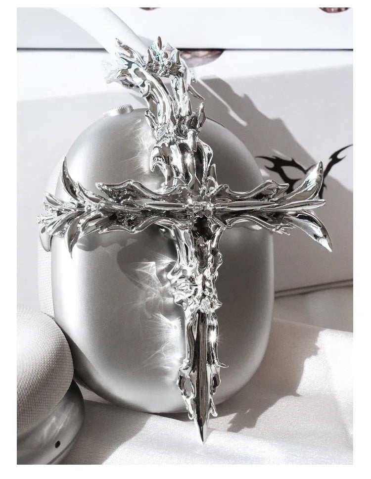 Gothic cross design resin headphone cover for Apple AirPods Max in silver colour