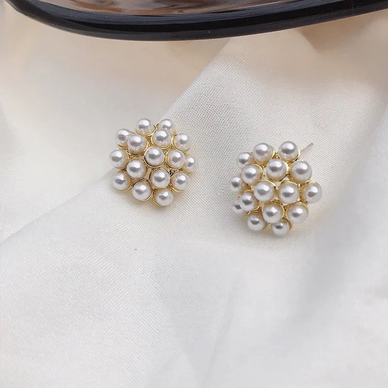 Korean style pineapple and starfish pearl design alloy earrings with electroplated finish and artificial gem inlay