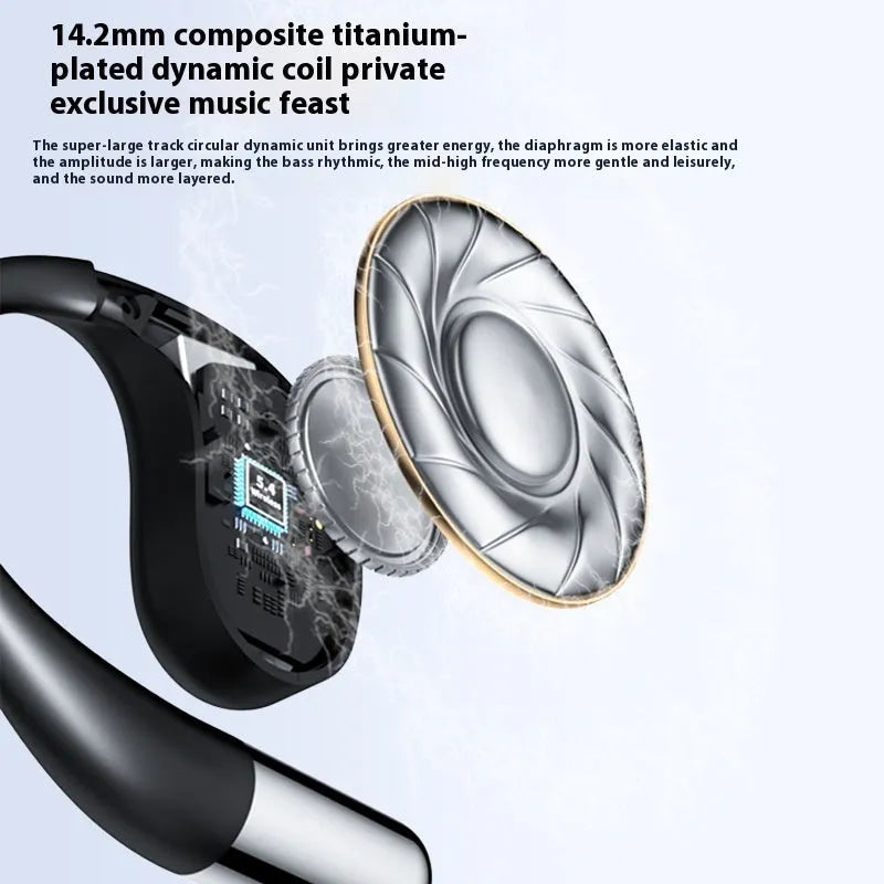 Black Bluetooth sports earphones with hanging ear design and aluminium alloy construction