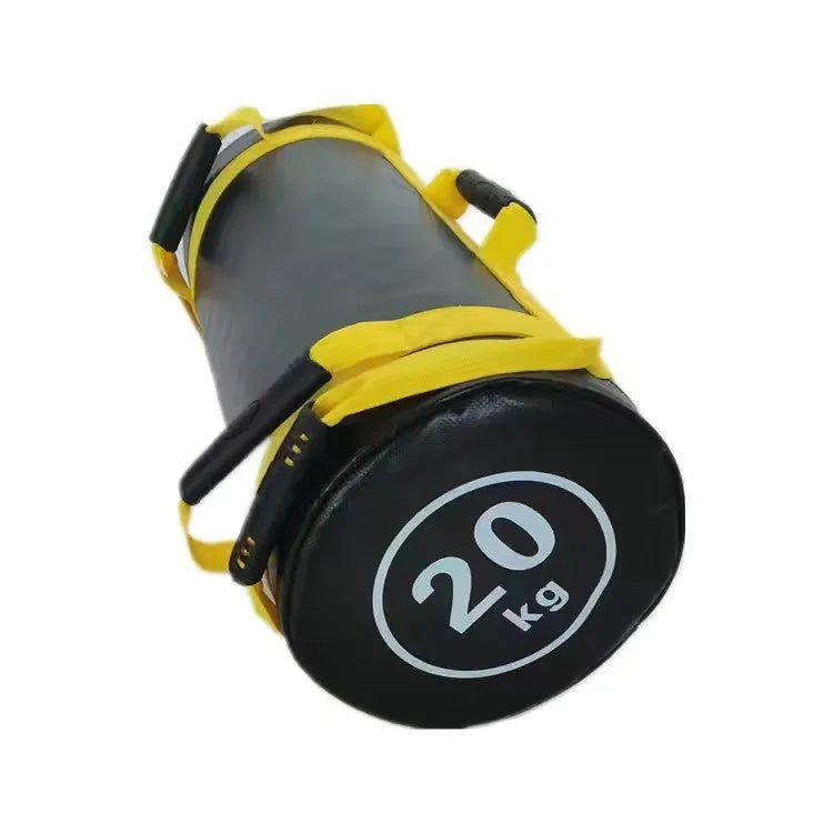 Flat white PVC fitness training sandbag for weight lifting and strength conditioning.