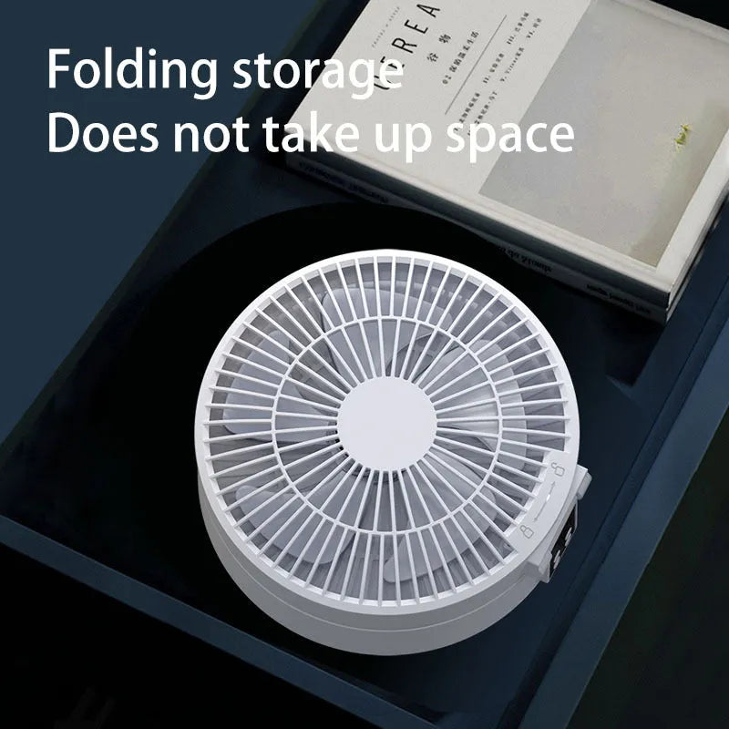 Portable USB rechargeable folding fan with remote control and night light in white, blue or green