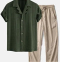 Men's loose-fitting summer suit with short sleeve shirt and trousers in polyester milk silk fabric