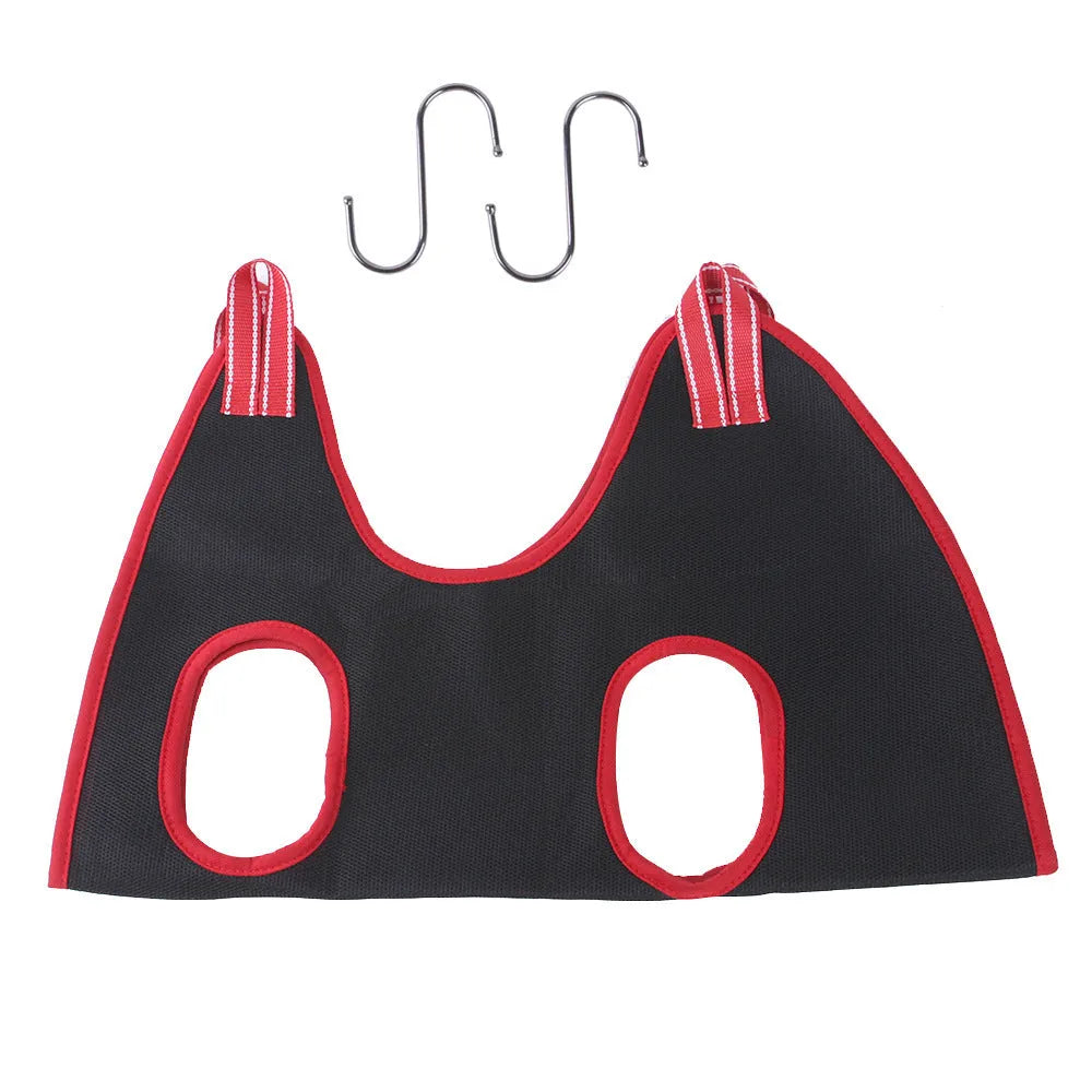 Pet grooming hammock restraint bag hanging for nail trimming and bathing procedures