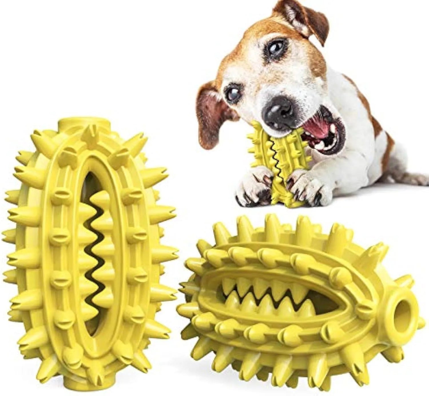 Green cactus-shaped dog chew toy with textured bumps and a central treat channel