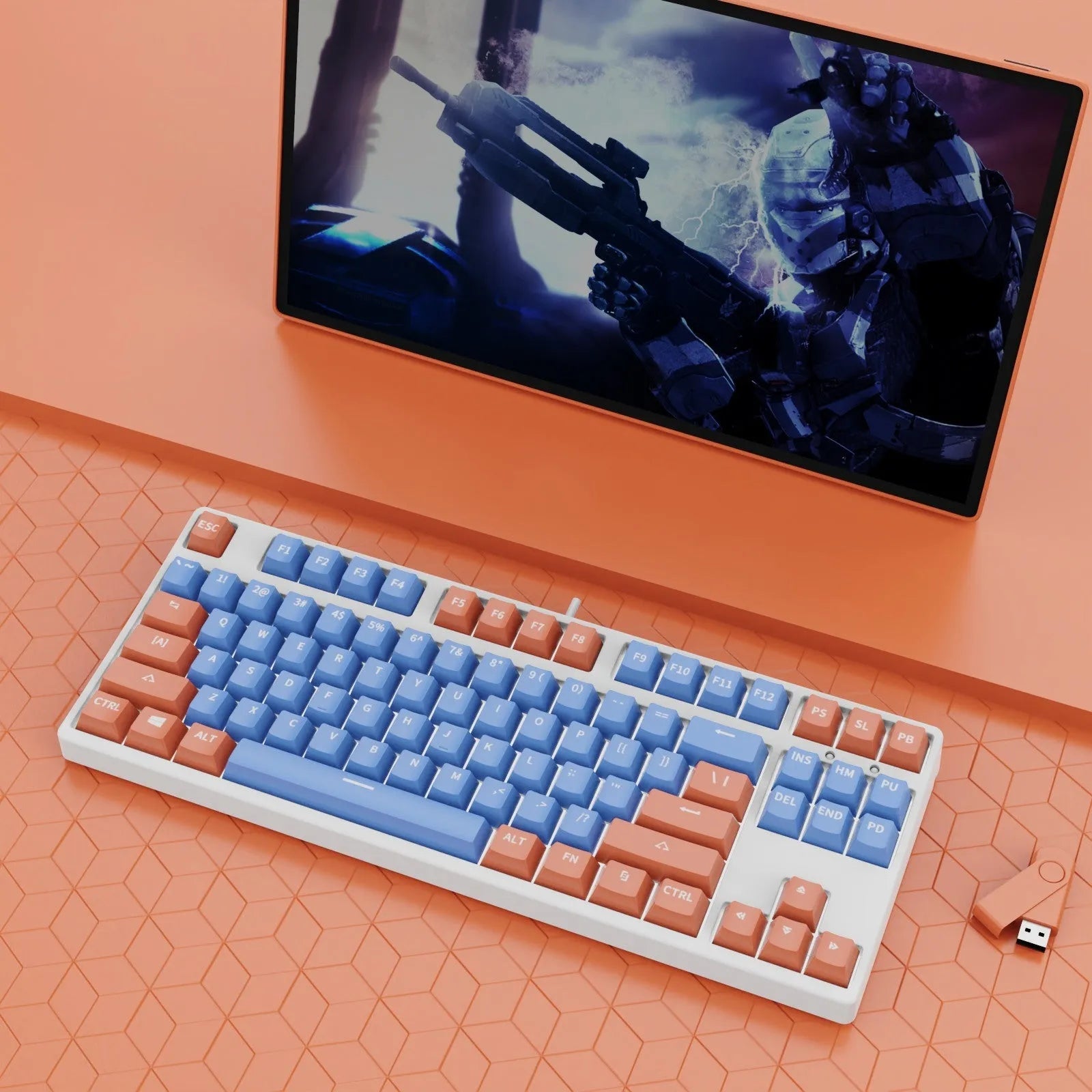 87 key wired mechanical gaming keyboard with two-colour keycaps and metal construction