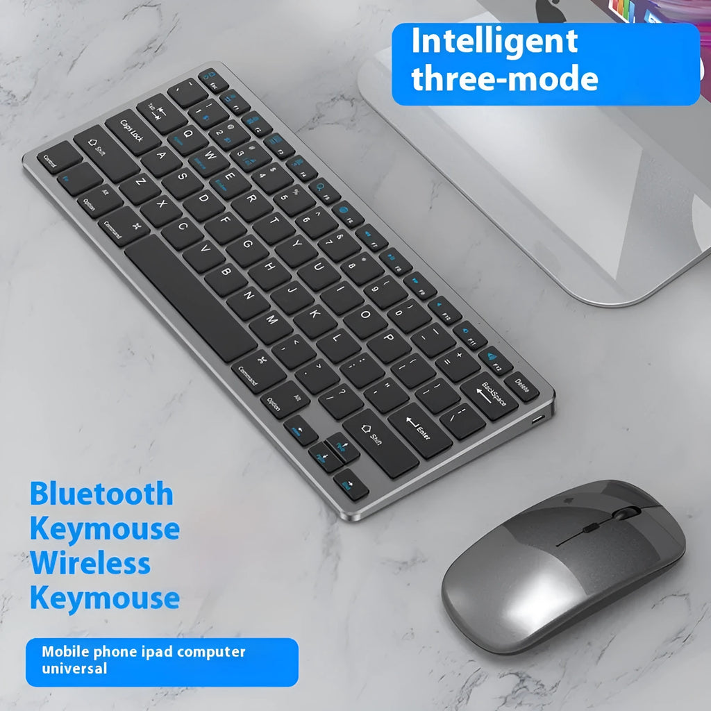 Ultra-thin wireless keyboard and mouse set in black colour with Bluetooth connectivity