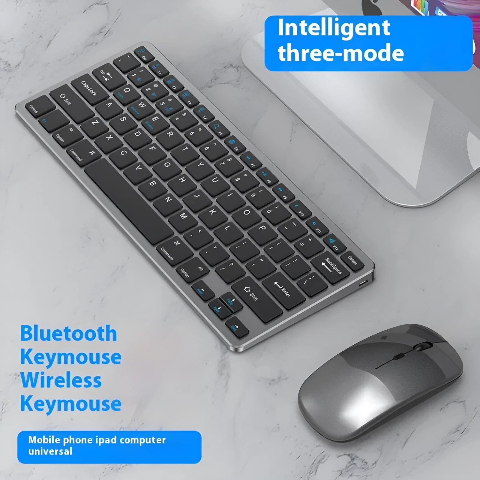 Ultra-thin wireless keyboard and mouse set in black colour with Bluetooth connectivity