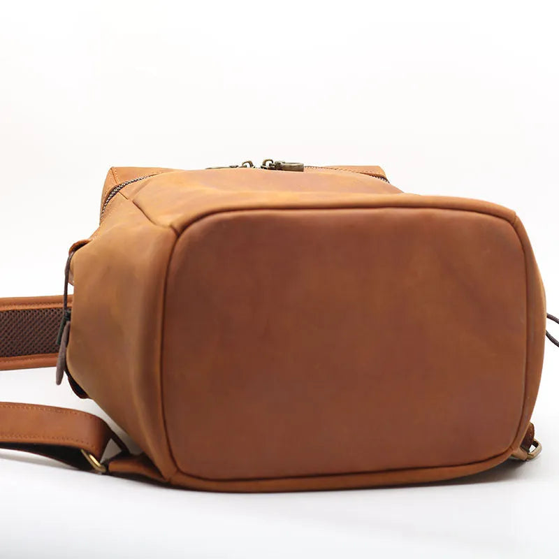 Classic retro Crazy Horse leather backpack in black with anti-theft multi-compartment design