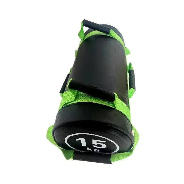 Flat white PVC fitness training sandbag for weight lifting and strength conditioning.