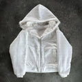 Casual loose polyester coat in black or white with regular long sleeves and cardigan style