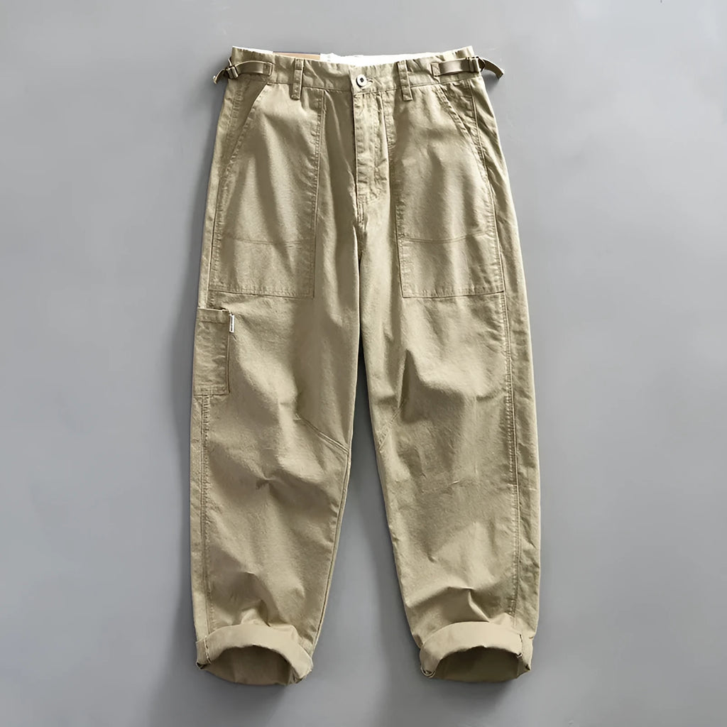 Men's cotton workwear straight leg casual trousers in brown, size 38