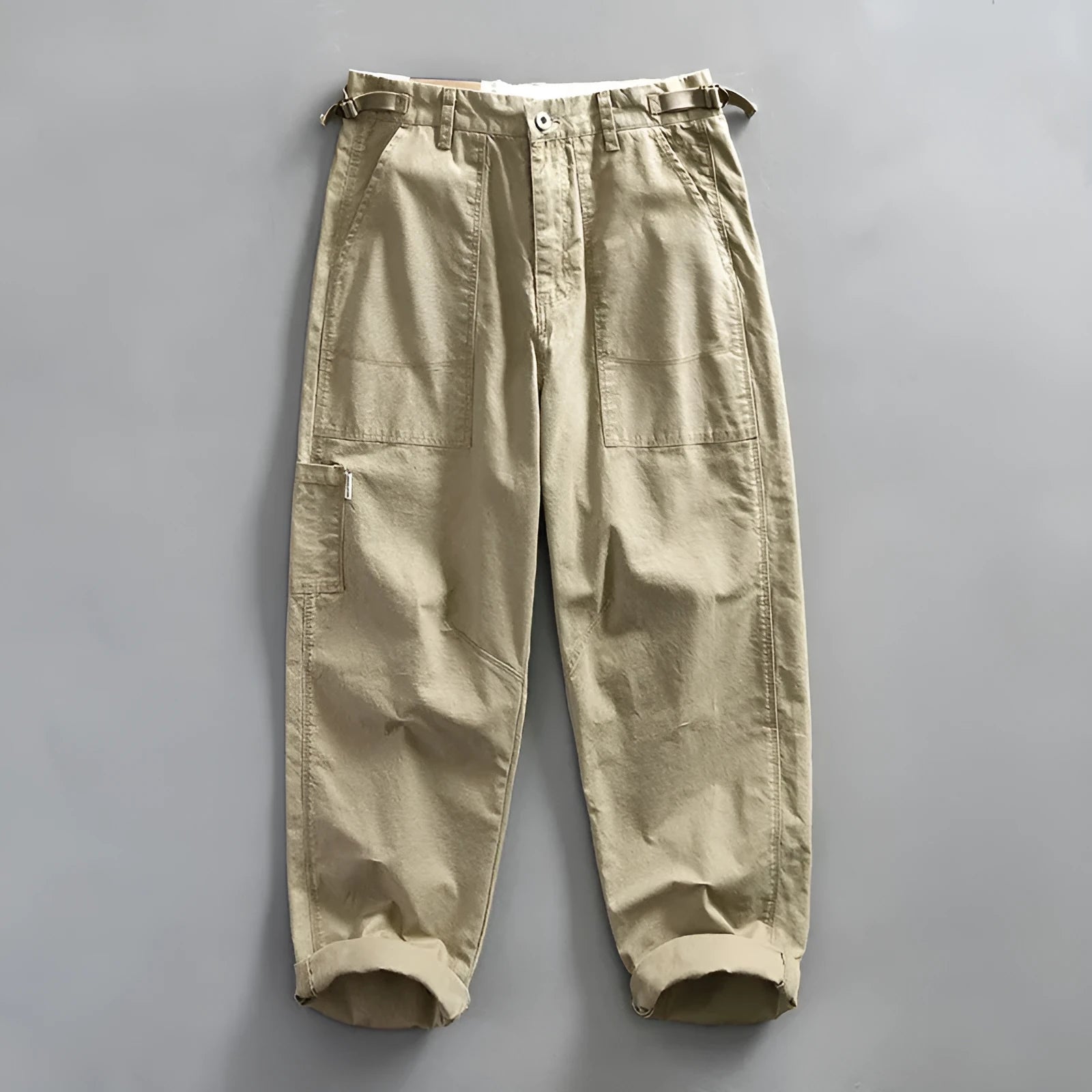 Men's cotton workwear straight leg casual trousers in brown, size 38