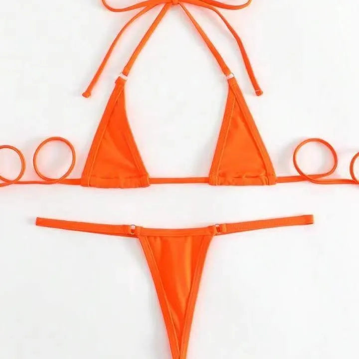 Solid colour three point bikini backless for women in white with nylon spandex fabric