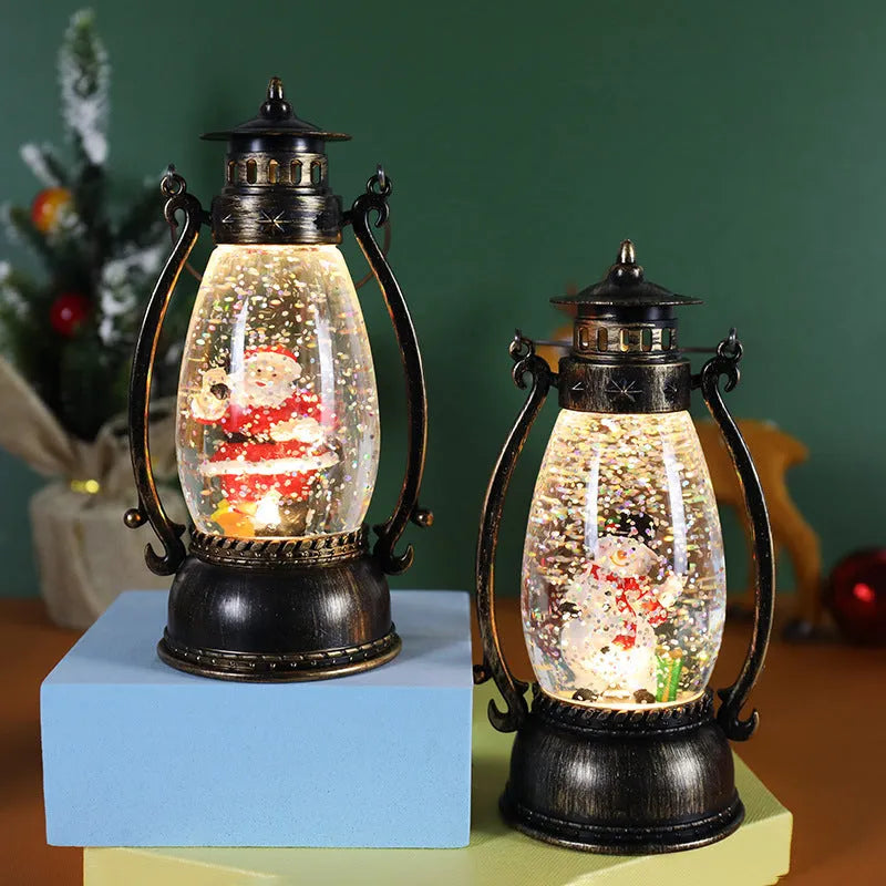 Portable crystal ball oil lamp Christmas decoration with snowman and elderly designs