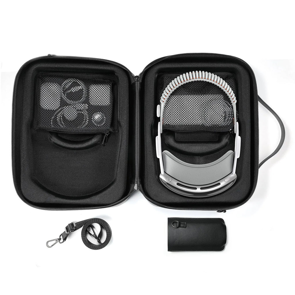 Black superfiber MR glasses storage box showing internal compartment for head-mounted equipment