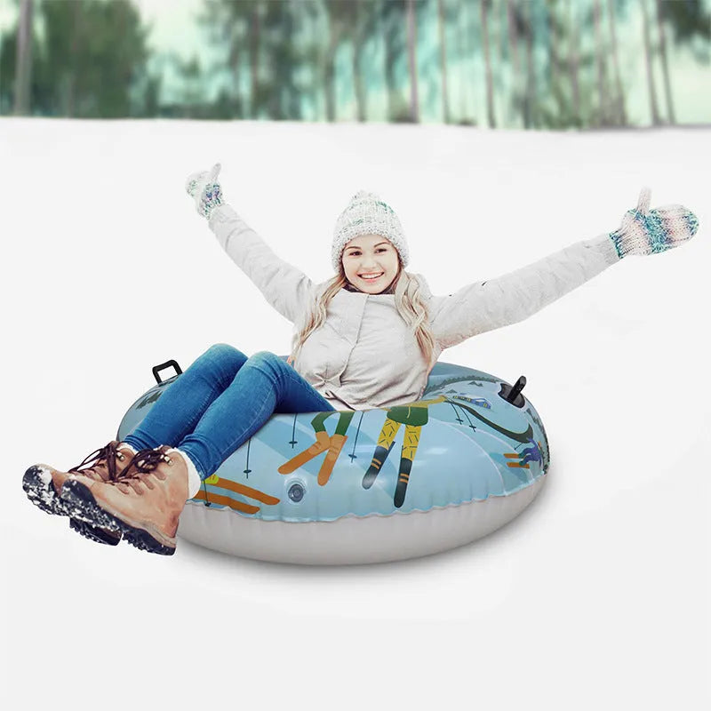 PVC winter ski ring toy in three colour designs: snow mountain, ice-snow blue, and flame red