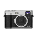 Black and brown 5K digital camera with dual lenses, optical viewfinder, and 2.88-inch LCD display