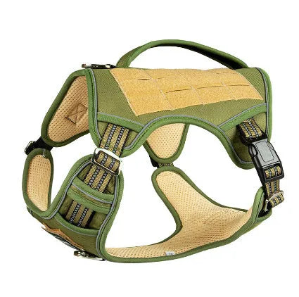 Working dog tactical chest harness for search and rescue dogs in camouflage colour
