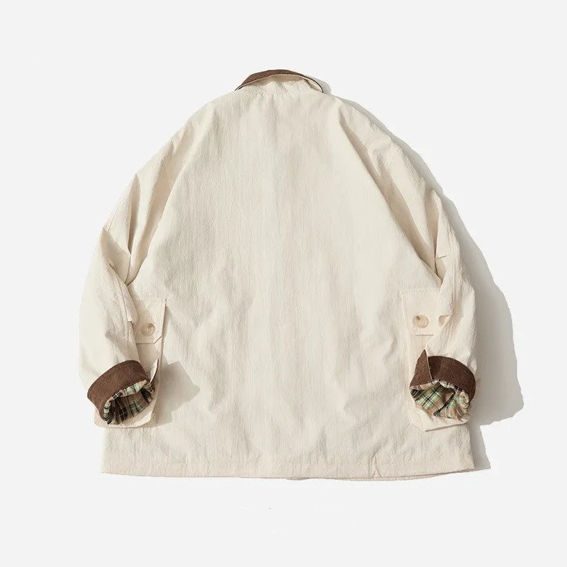 Green and apricot contrast colour casual jacket with side seam pockets for men and women