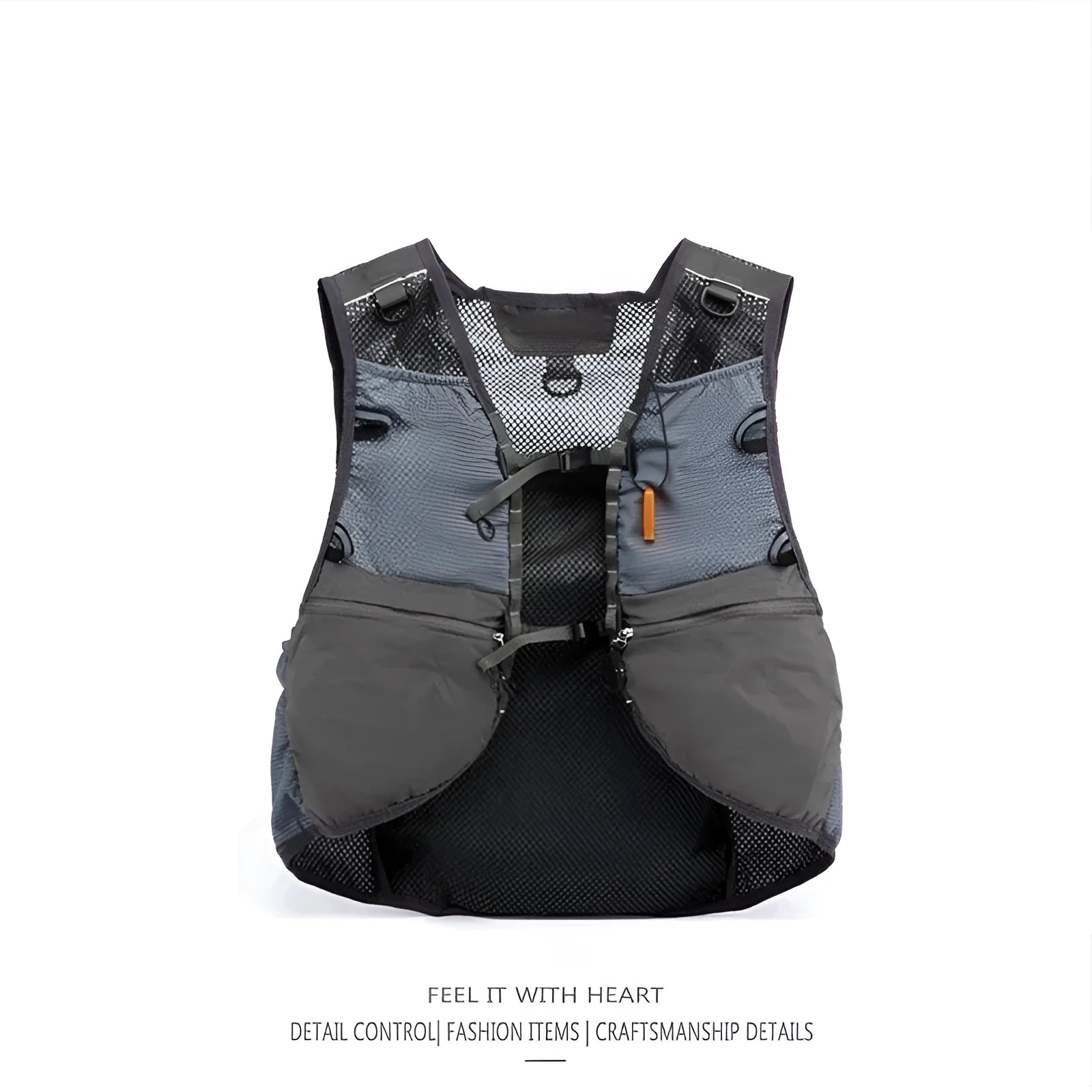 Men's cotton fishing vest and backpack combo in black, loose fit for outdoor sports