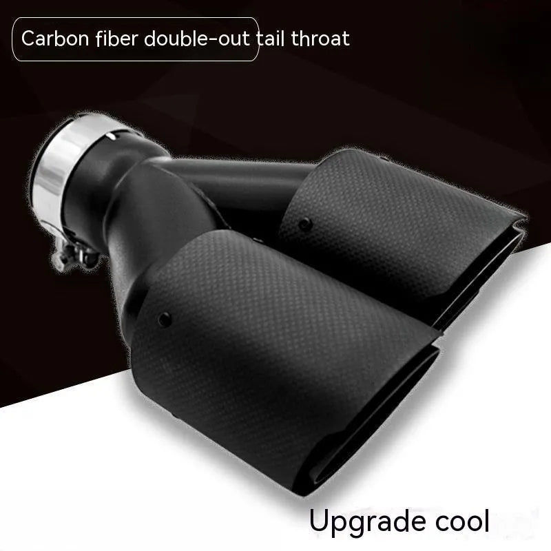 Black carbon fibre dual outlet car exhaust pipe with 250mm sizing for vehicle modification