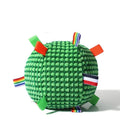 Blue, green, yellow and purple pineapple lattice dog ball measuring 17cm diameter